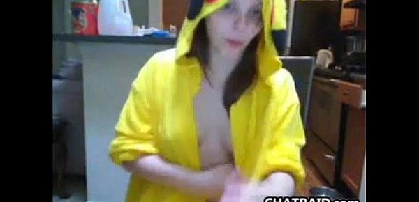  Cutie In A Pikachu Outfit Masturbates
